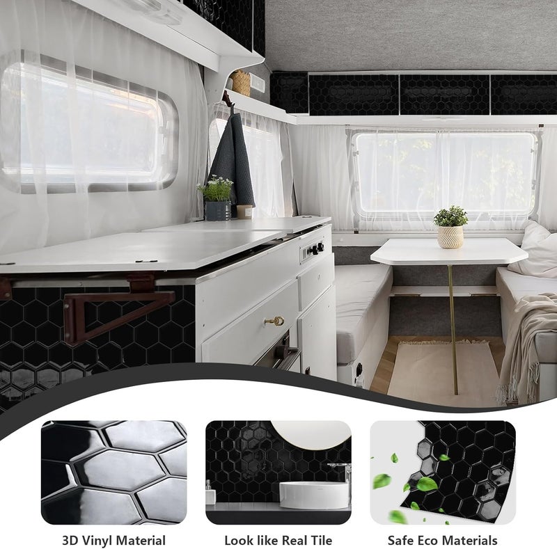 MOONFUN Hexagon Peel and Stick Backsplash Tile（Black）, IN - Image 5